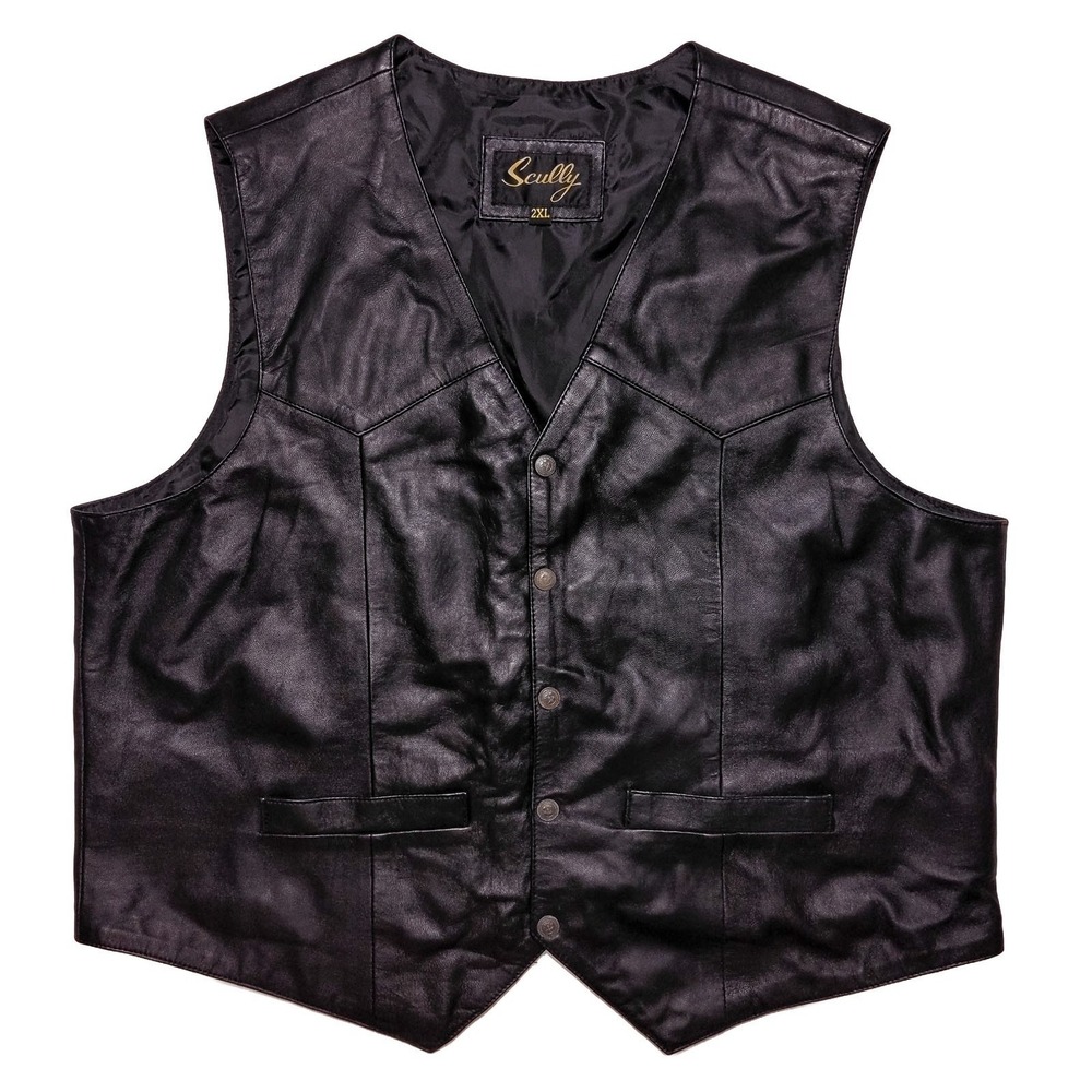 SCULLY Men's Leather Vest Snap Oklahoma Button Black XXL 2XL